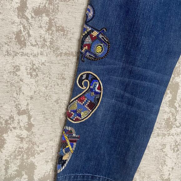 MSGM High Rise Straight Leg Paisley Beaded Jeans - Picture 7 of 8